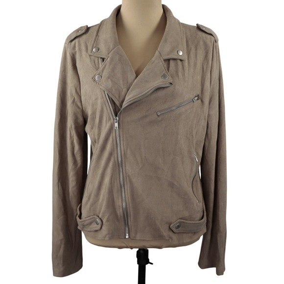 NWT Market & Spruce Women's Kendari Faux Suede Moto Jacket Full Zip XL Taupe - Picture 1 of 11